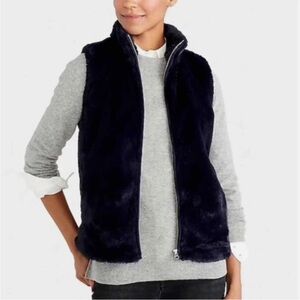 J Crew Navy Blue Faux Fur Vest